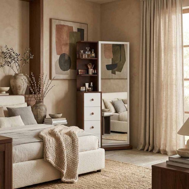 Tủ kệ lưu trữ đồ trang điểm 80x35x170cm gỗ cao su GNG016