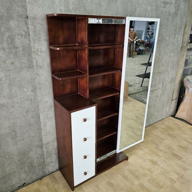 Tủ kệ lưu trữ đồ trang điểm 80x35x170cm gỗ cao su GNG016