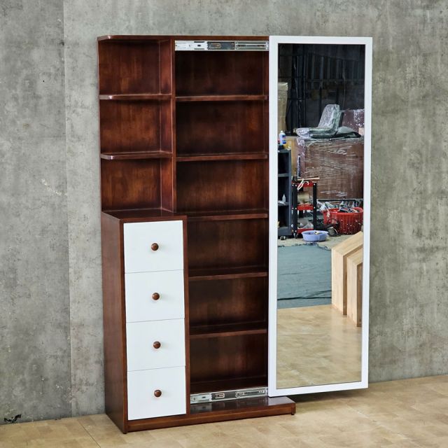 Tủ kệ lưu trữ đồ trang điểm 80x35x170cm gỗ cao su GNG016