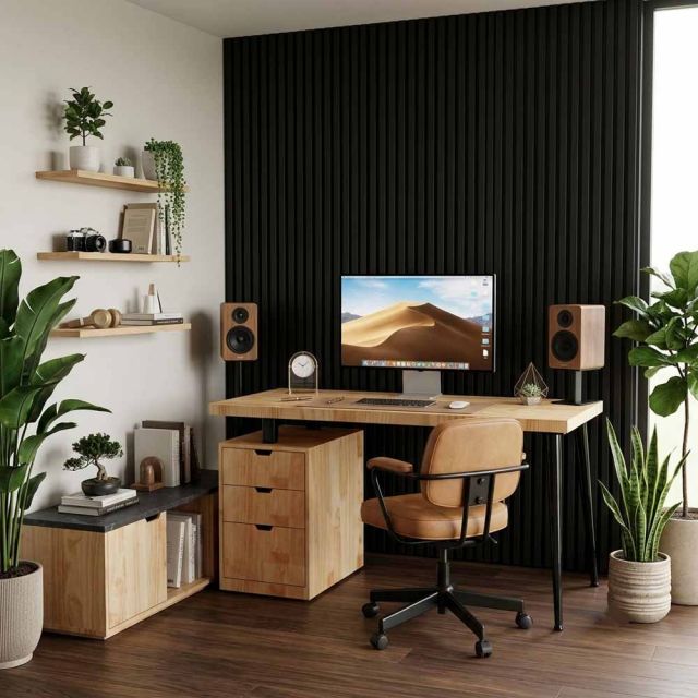 Bàn làm việc gác tủ 140x60cm gỗ thông chân sắt hệ CONE HBCO089