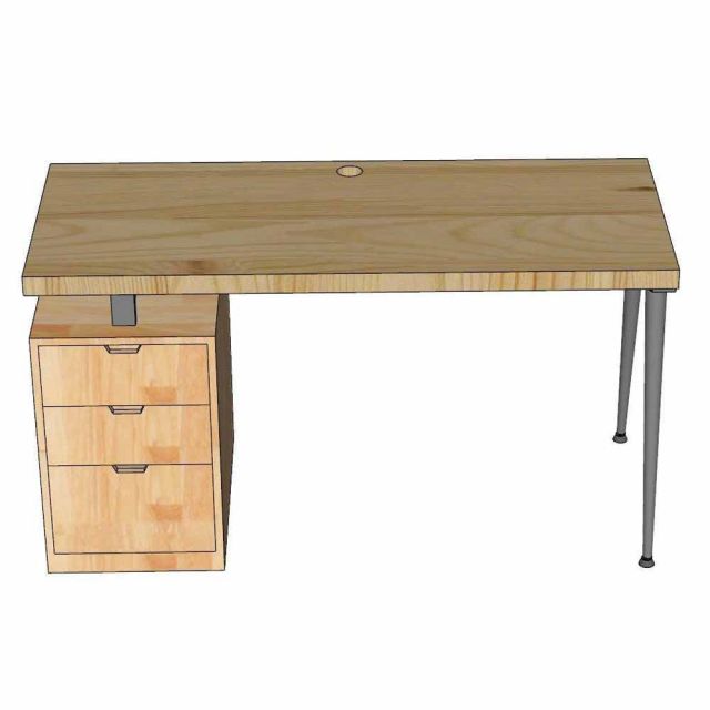 Bàn làm việc gác tủ 140x60cm gỗ thông chân sắt hệ CONE HBCO089