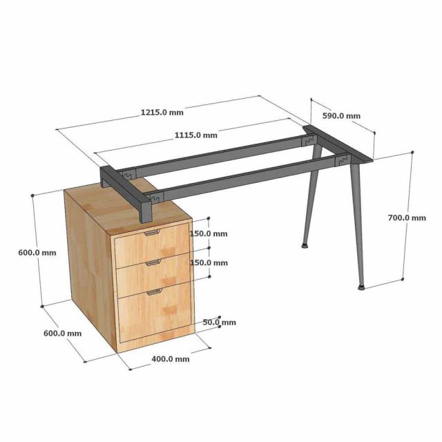 Bàn làm việc gác tủ 140x60cm gỗ thông chân sắt hệ CONE HBCO089
