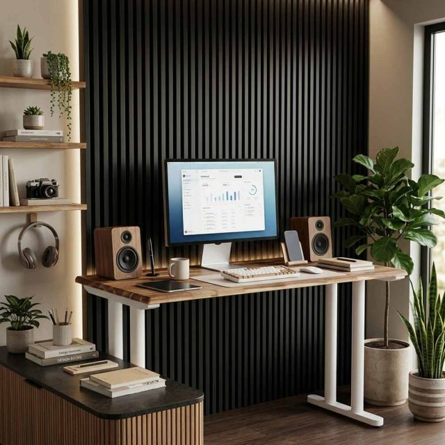 Bàn làm việc có hộp điện 160x60cm gỗ tràm hệ TIO HBTO060