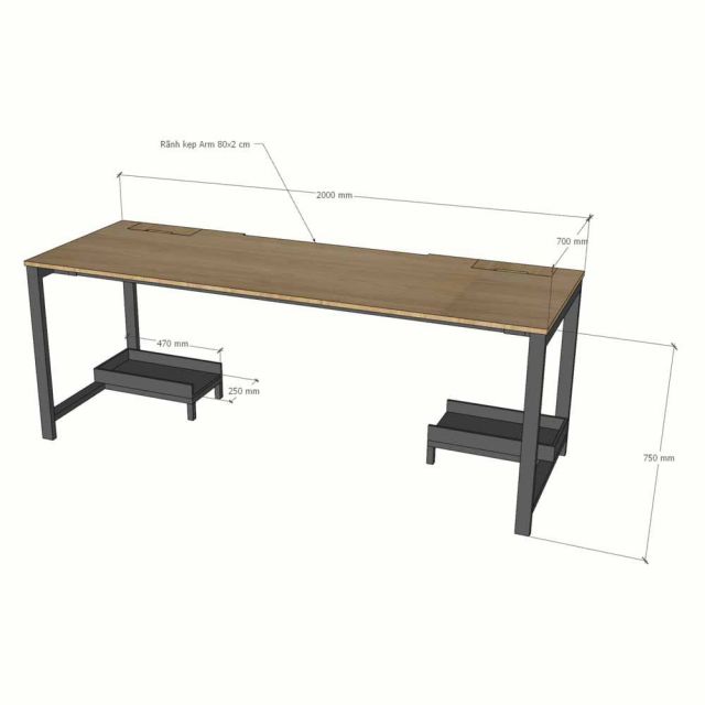 Bàn làm việc ZDesk 200x70x75cm gỗ cao su hệ URA HBUR014