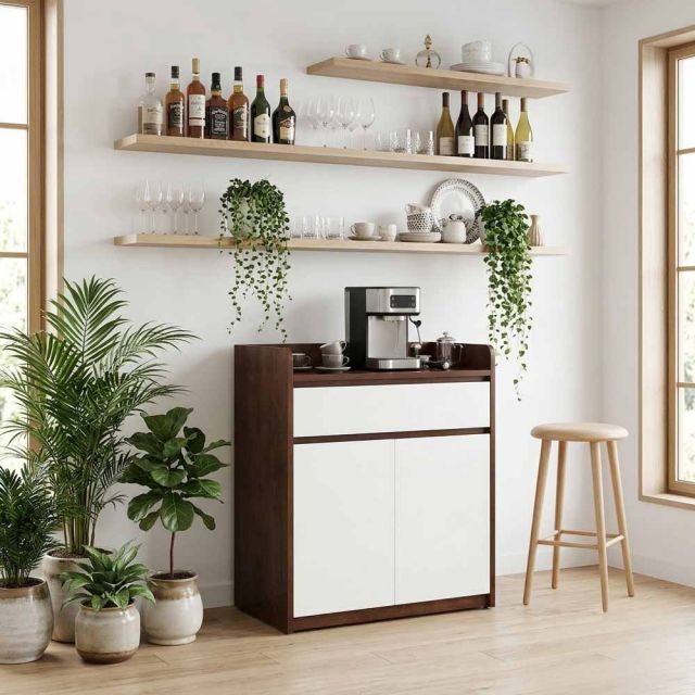 Tủ để máy pha cafe gia đình/văn phòng gỗ cao su KDCF001