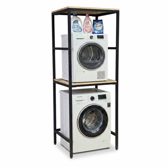 Kệ máy giặt máy sấy 71x62x186cm gỗ cao su khung sắt KMG68038