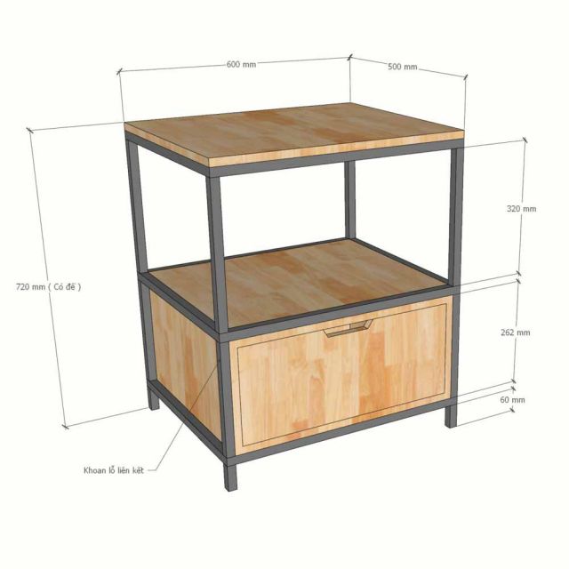 Tủ kệ máy in 60x50x72cm gỗ cao su khung sắt KMI68012