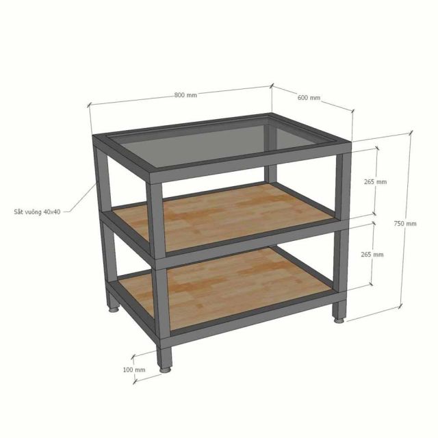 Kệ trang trí 80x60x75cm gỗ cao su chân sắt KTT68101