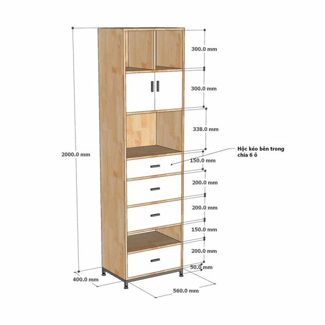 Kệ trang trí 56x40x200cm gỗ cao su KTT68105