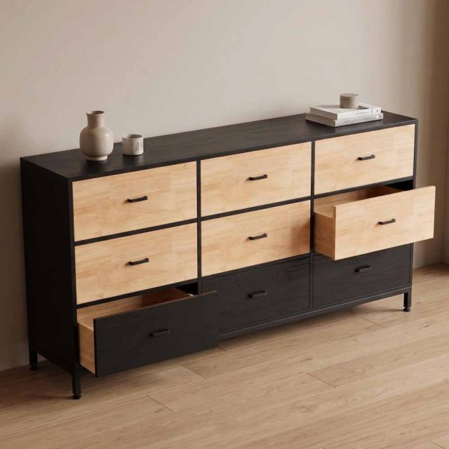 Tủ để đồ nhiều ngăn kéo 180x40x90cm gỗ cao su chân sắt KTT68110