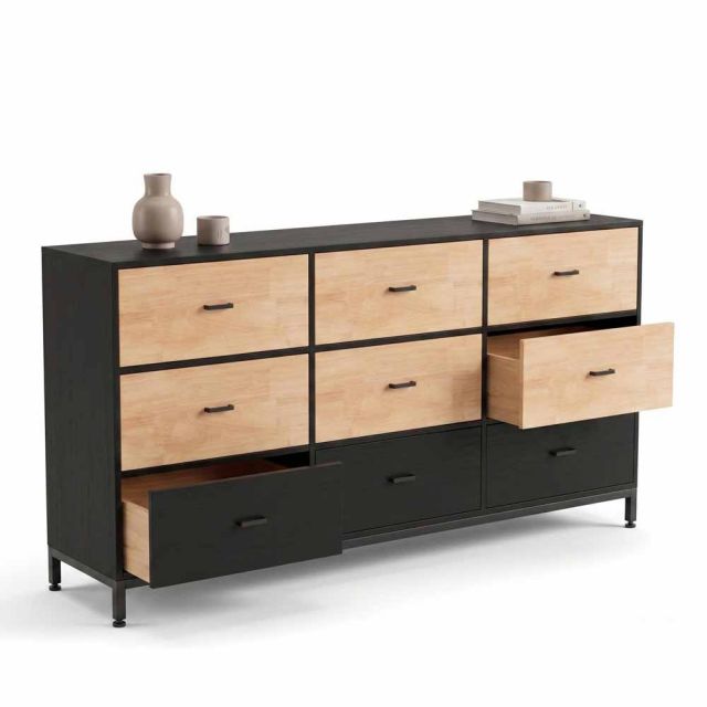 Tủ để đồ nhiều ngăn kéo 180x40x90cm gỗ cao su chân sắt KTT68110