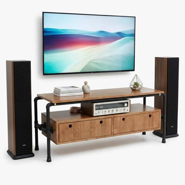 Kệ tivi PIPE 140x45x50cm gỗ cao su chân ống nước hai ngăn kéo KTV68021