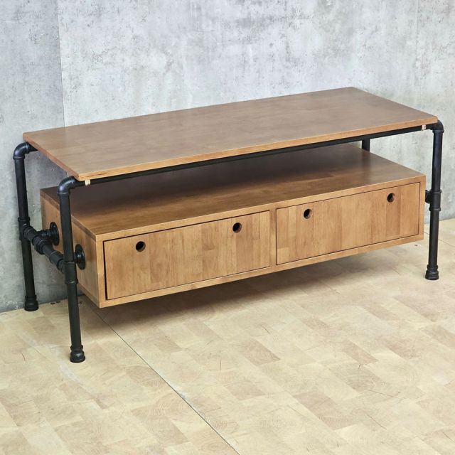 Kệ tivi PIPE 140x45x50cm gỗ cao su chân ống nước hai ngăn kéo KTV68021