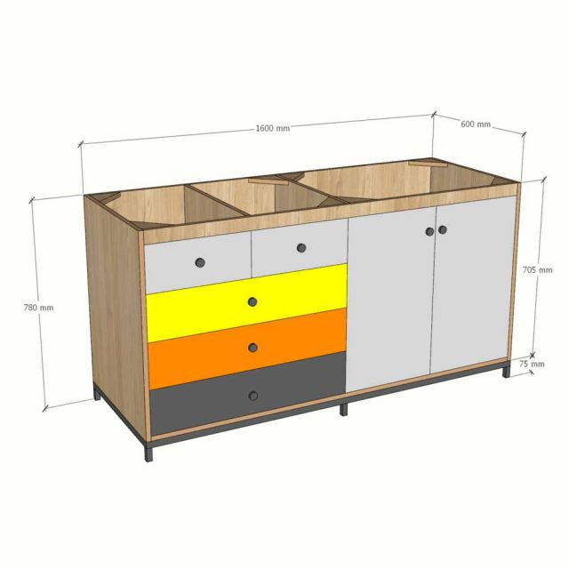 Module tủ bếp dưới 160x60cm gỗ plywood chân sắt MTBD022