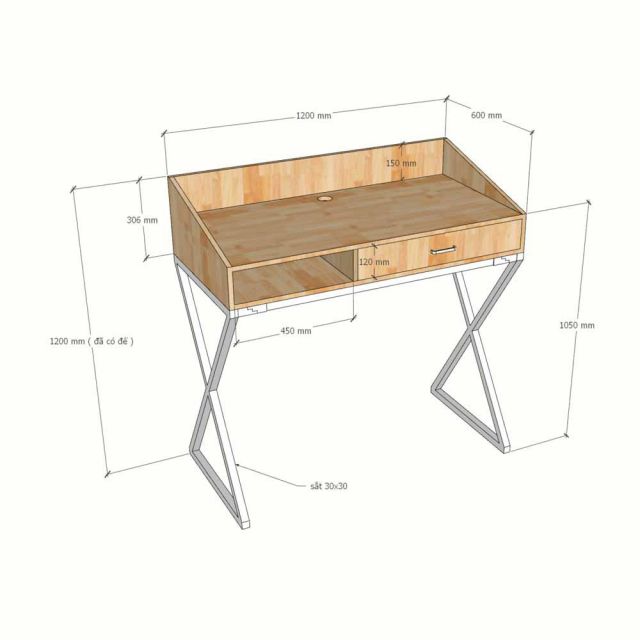 Bàn làm việc đứng 120x60x120cm gỗ cao su STD68053