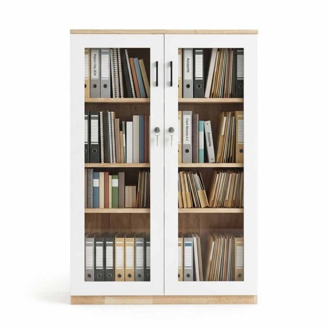 Tủ hồ sơ 3 tầng cửa kính có khóa 80x40x120cm gỗ cao su THS68015