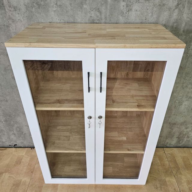 Tủ hồ sơ 3 tầng cửa kính có khóa 80x40x120cm gỗ cao su THS68015