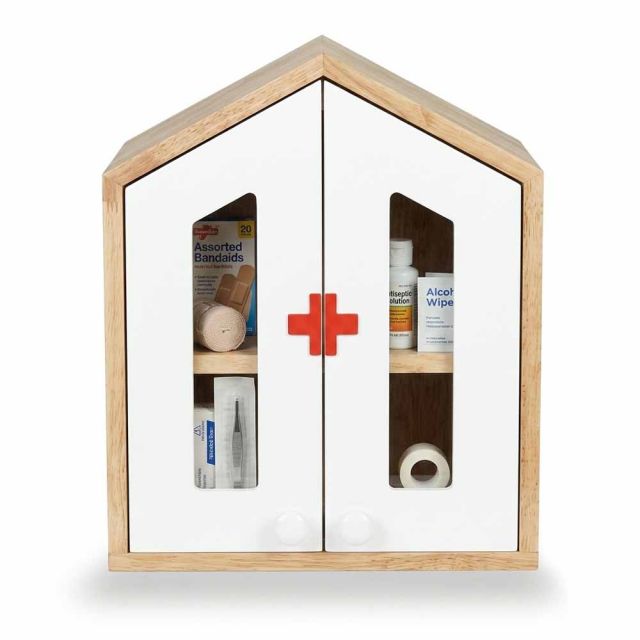 Tủ thuốc y tế gia đình 40x30x49cm cửa kính gỗ cao su TTYT001