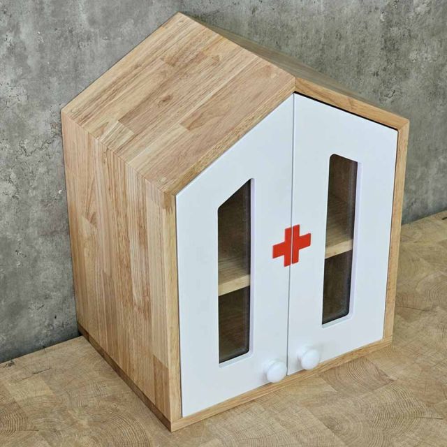 Tủ thuốc y tế gia đình 40x30x49cm cửa kính gỗ cao su TTYT001