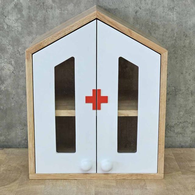 Tủ thuốc y tế gia đình 40x30x49cm cửa kính gỗ cao su TTYT001