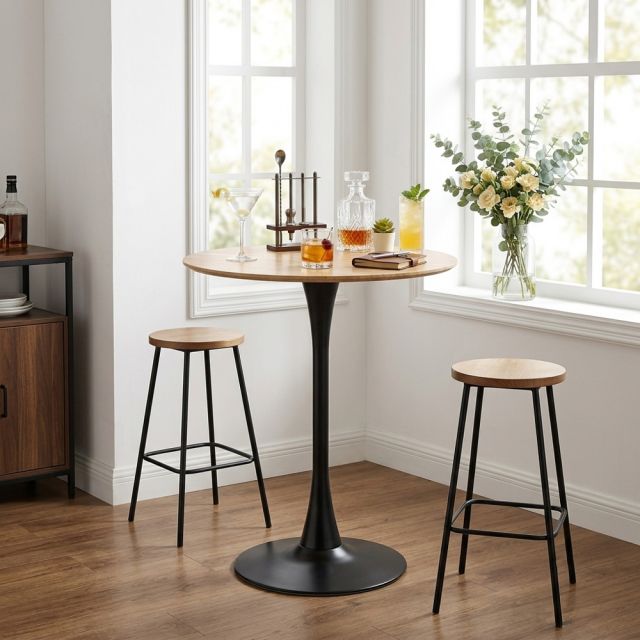 Bàn bar tròn đk 80cm gỗ cao su chân sắt BB048
