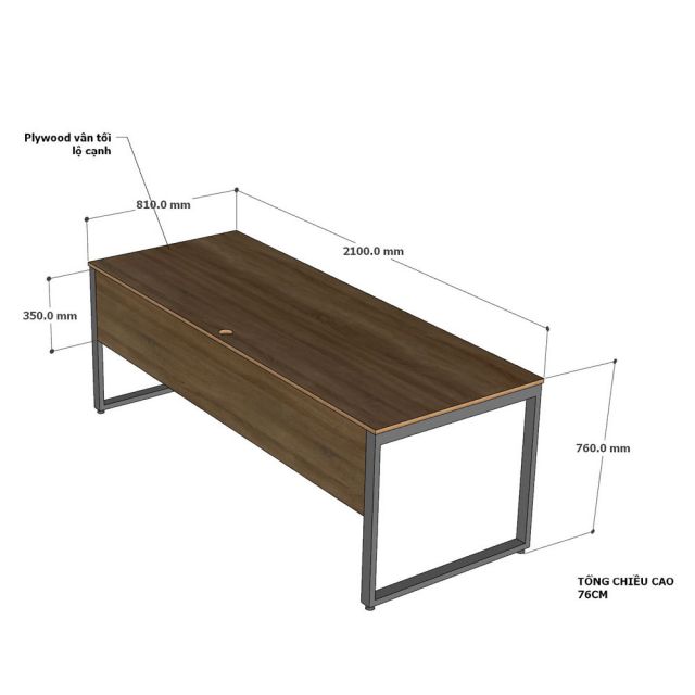 Bàn giám đốc 210x81cm gỗ plywood chân sắt BGD68091