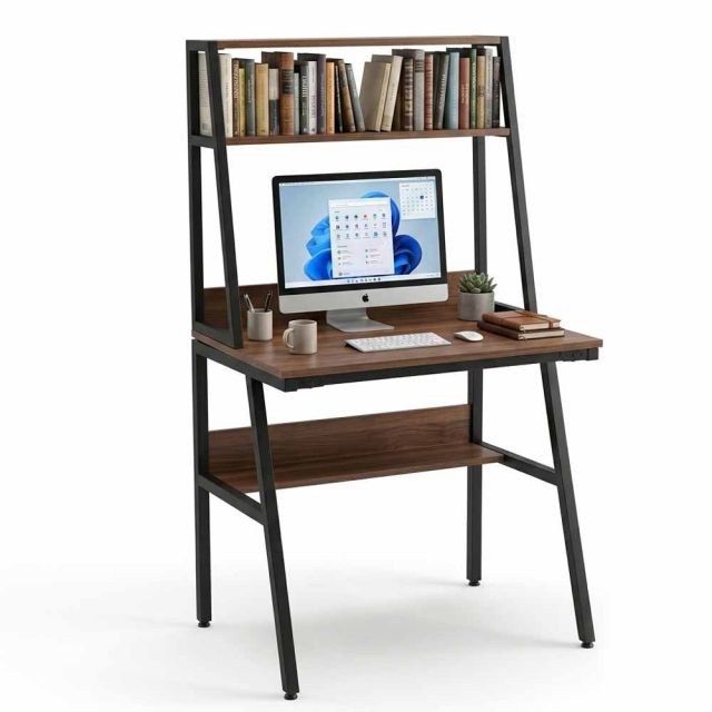 Bàn học mini kết hợp kệ sách 80x60x145cm gỗ cao su chân sắt FD68042