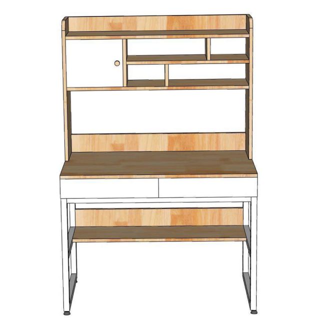 Bàn làm việc kết hợp kệ sách 100x58x150cm gỗ cao su chân sắt FD68098