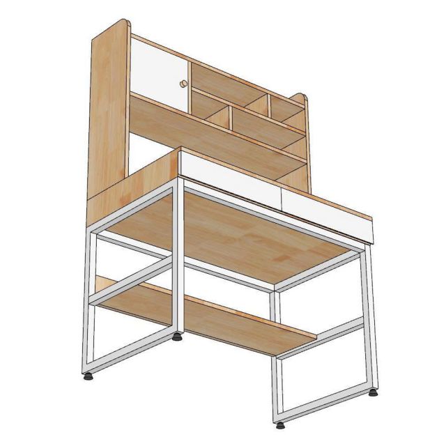 Bàn làm việc kết hợp kệ sách 100x58x150cm gỗ cao su chân sắt FD68098