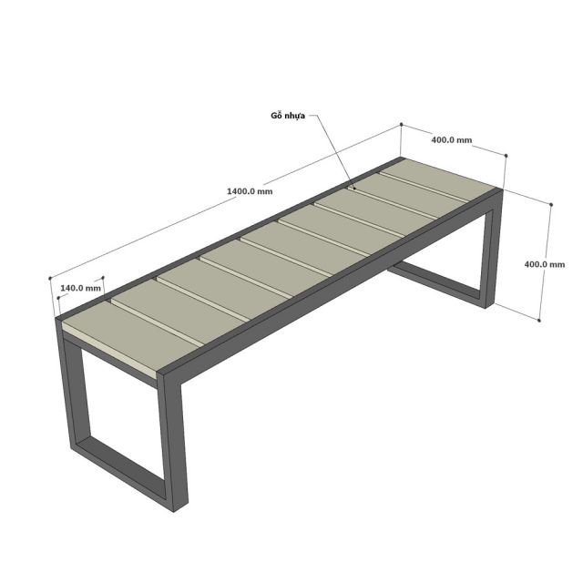Ghế băng dài 140x40x45cm gỗ nhựa chân sắt GBD088