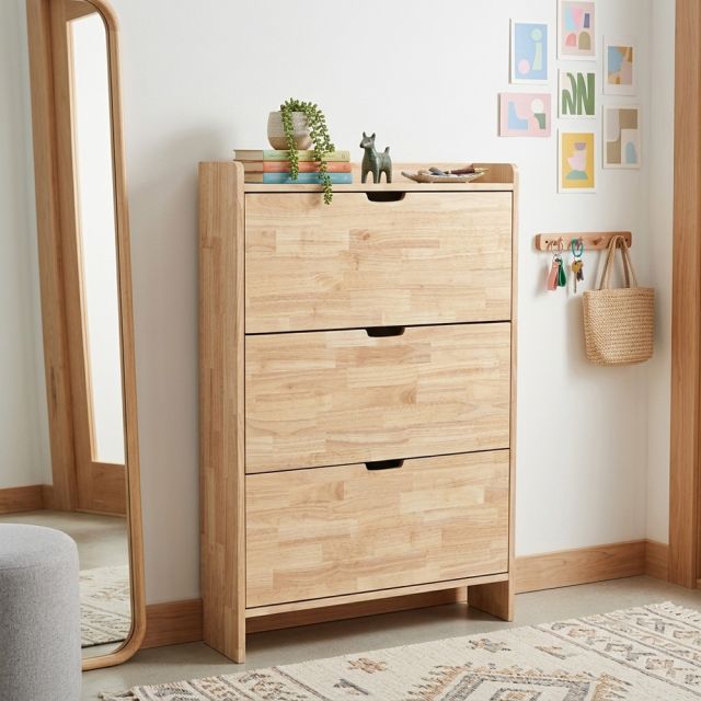 Tủ kệ giày dép cửa lật áp tường 110x20x100cm gỗ cao su KG68136