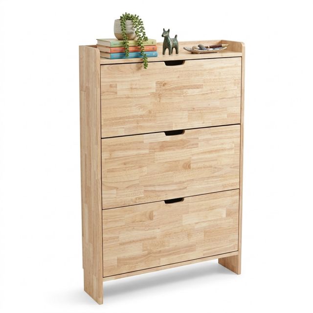 Tủ kệ giày dép cửa lật áp tường 110x27x100cm gỗ cao su KG68136