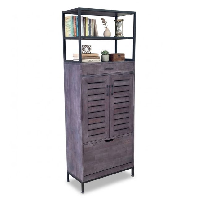 Tủ kệ giày dép cửa lật 69x33x180cm gỗ cao su chân sắt KG68137