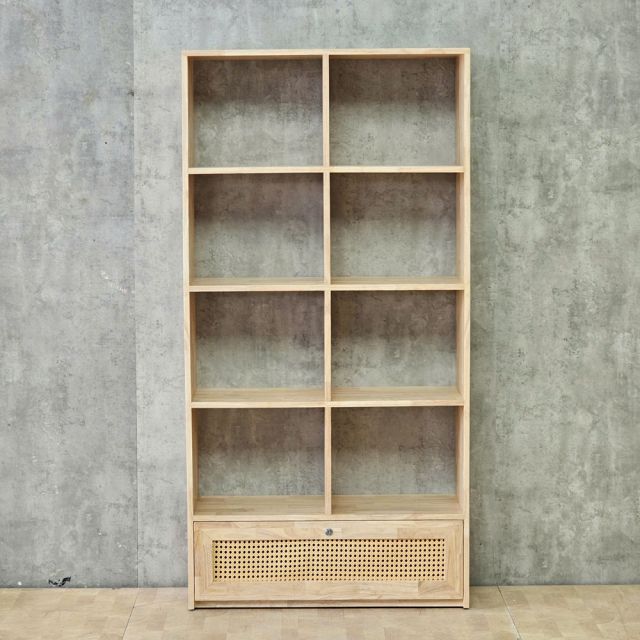 Kệ sách 91x40x180cm gỗ cao su cửa lưới mây KS68378
