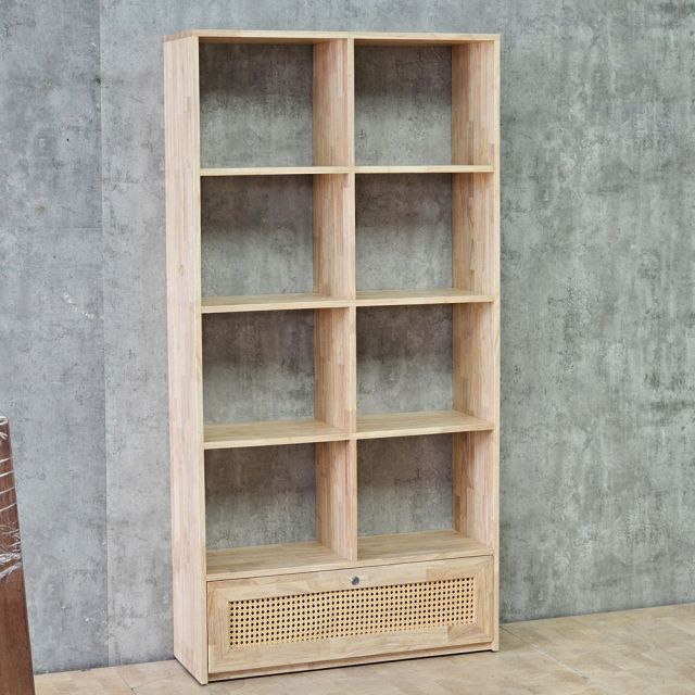 Kệ sách 91x40x180cm gỗ cao su cửa lưới mây KS68378