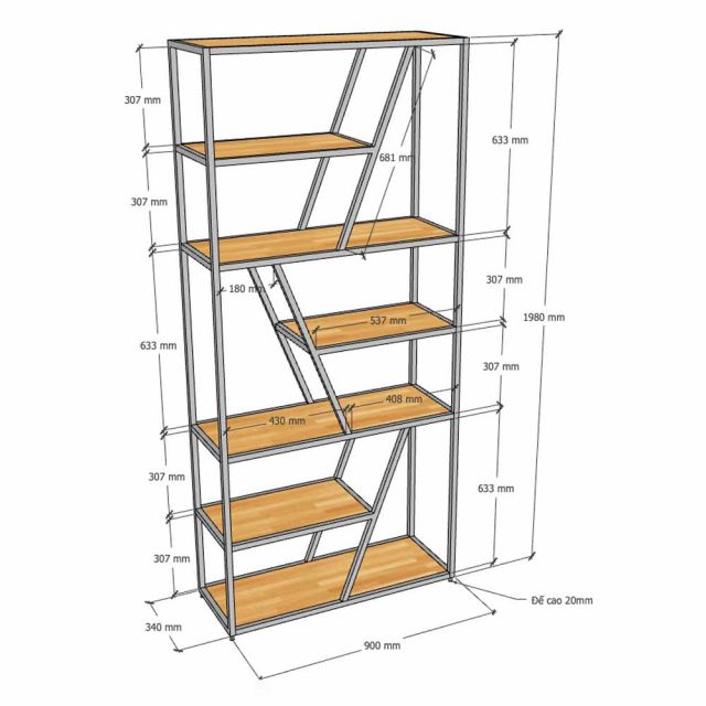 Kệ trang trí TRAP-SHELF 90x34x200cm gỗ plywood khung sắt KTT68113