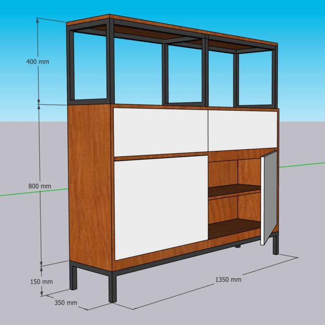 Tủ kệ trang trí 135x35x135cm gỗ cao su khung sắt KTT68114