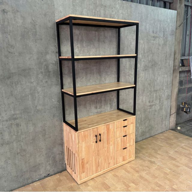 Tủ kệ trang trí 100x38x200cm gỗ cao su khung sắt KTT68115