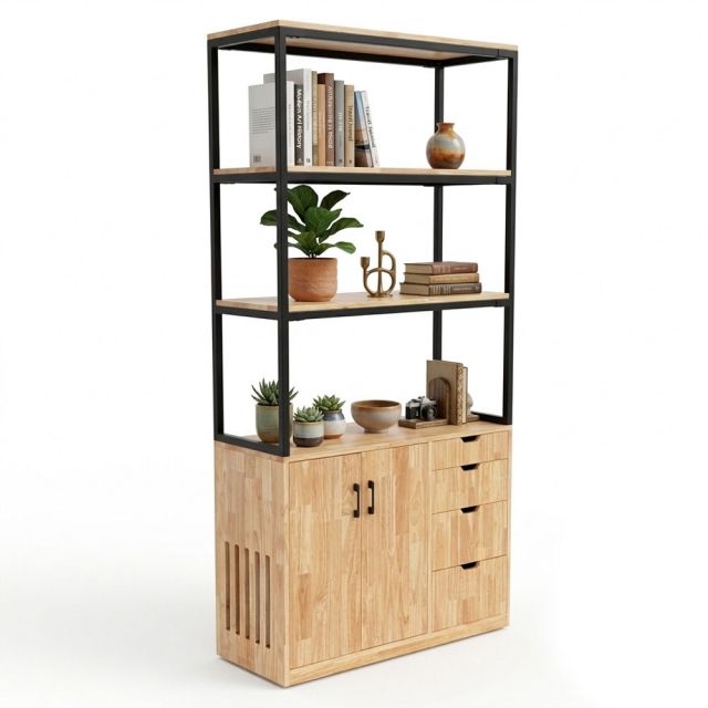 Tủ kệ trang trí 100x38x200cm gỗ cao su khung sắt KTT68115