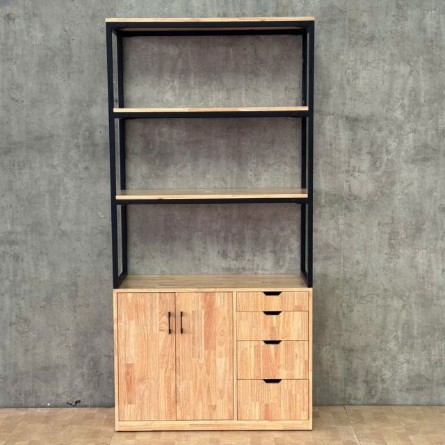 Tủ kệ trang trí 100x38x200cm gỗ cao su khung sắt KTT68115