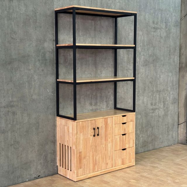 Tủ kệ trang trí 100x38x200cm gỗ cao su khung sắt KTT68115