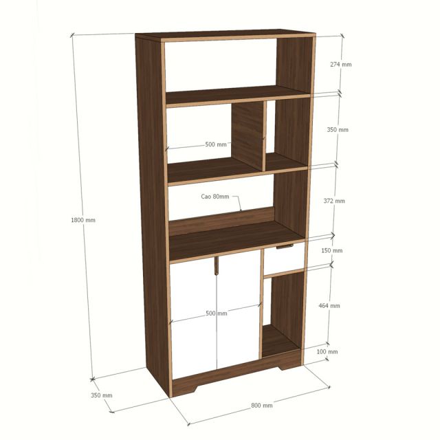 Kệ trưng bày 80x35x180cm gỗ plywood khung sắt KTT68116