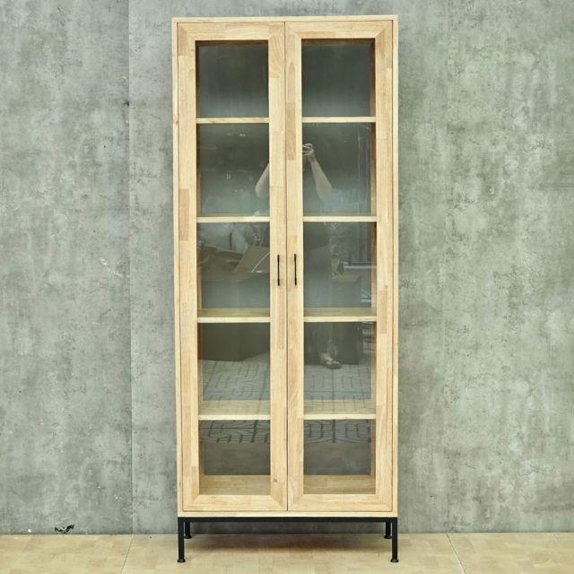 Tủ trang trí 80x35x195cm gỗ cao su chân sắt KTT68119