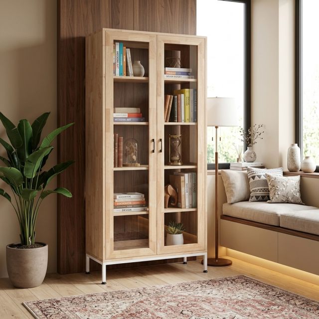 Tủ trang trí 80x35x195cm gỗ cao su chân sắt KTT68119