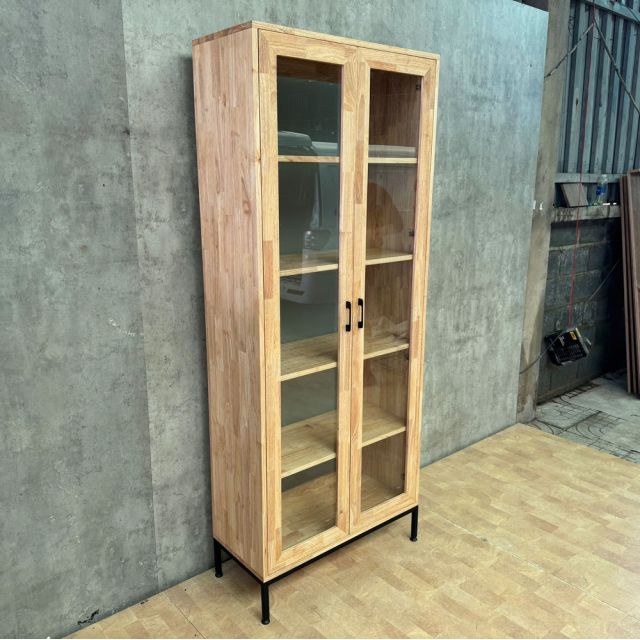 Tủ trang trí 80x35x195cm gỗ cao su chân sắt KTT68119