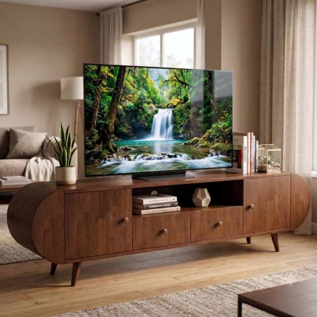 Kệ tivi phòng khách 180x35x45cm gỗ cao su KTV68145