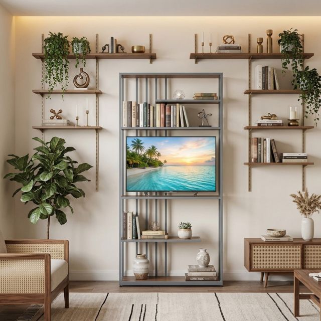 Kệ để tivi 100x27x209cm gỗ cao su khung sắt KTV68147
