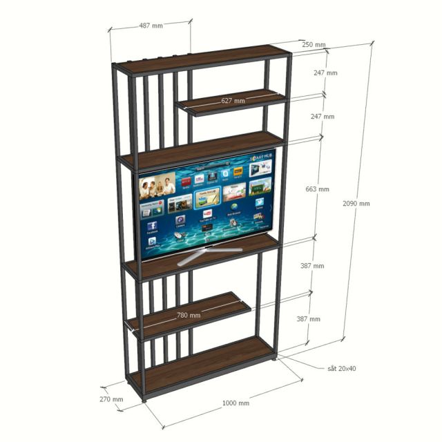 Kệ để tivi 100x27x209cm gỗ cao su khung sắt KTV68147