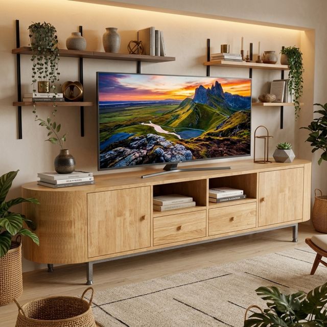 Kệ để tivi 200x40x45cm gỗ cao su khung sắt KTV68148