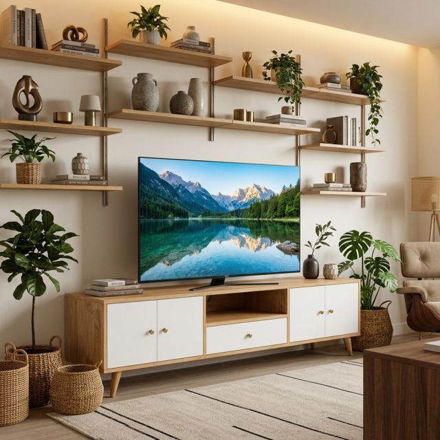 Kệ để tivi 180x40x45cm gỗ cao su KTV68149